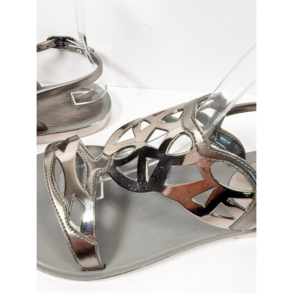 Stuart Weitzman Gelfisher Graphite Jelly Sandal Size 7 Metallic Silver Comfort - Picture 7 of 16